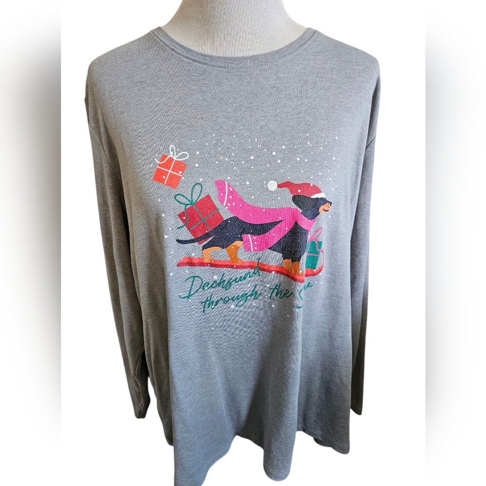 Kim Rodgers Gray Tee Holiday Long Sleeve Tee Size 2X